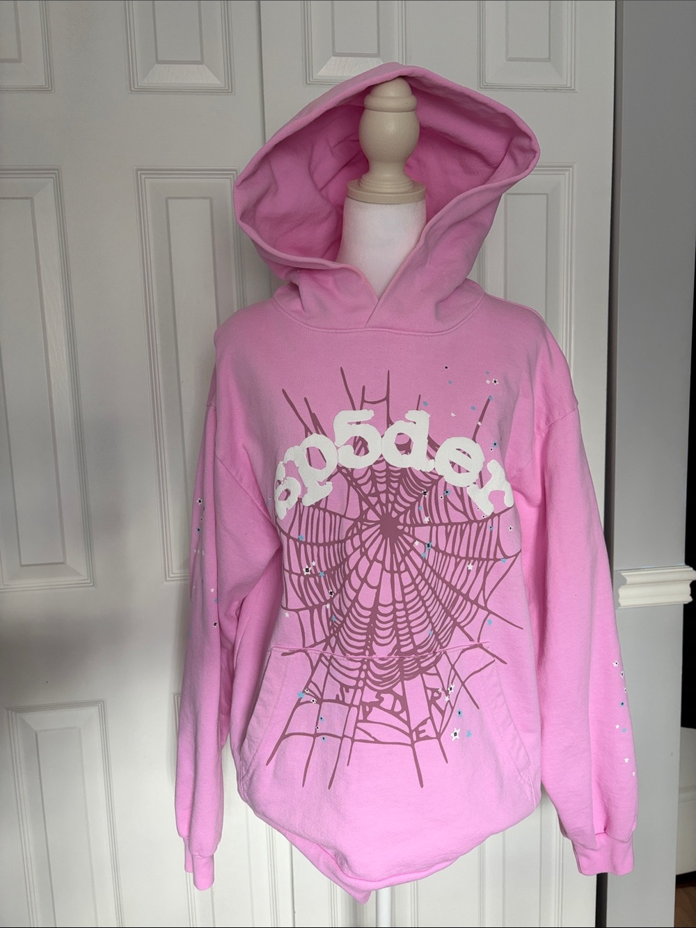 SP5DER OG Pink Graphic Hoodie in Size Medium
